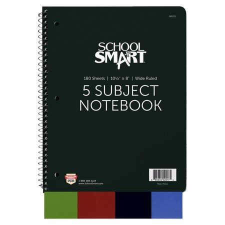 SCHOOL SMART Spiral Non-Perforated 5 Subject Wide Ruled Notebook, 10-1/2 x 8 Inches P085272SS-5987